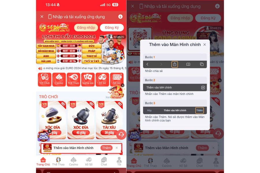 thêm vào màn hình chính sodo66app